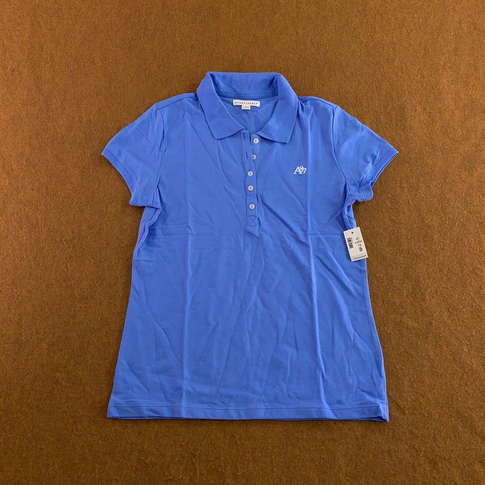 Aeropostale Womens XL Blue Short Sleeve Logo Pique Polo Shirt NWT